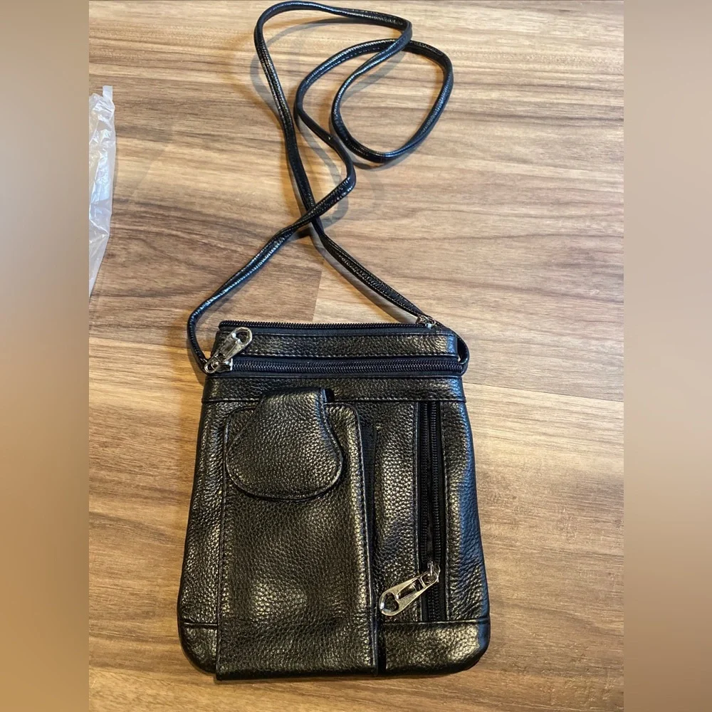 Black or blue  over the shoulder faux leather purse with multiple pockets NWOT